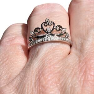 Natural .10ct Diamond Ring 925 Sterling Silver US Size 7 Crown Ring